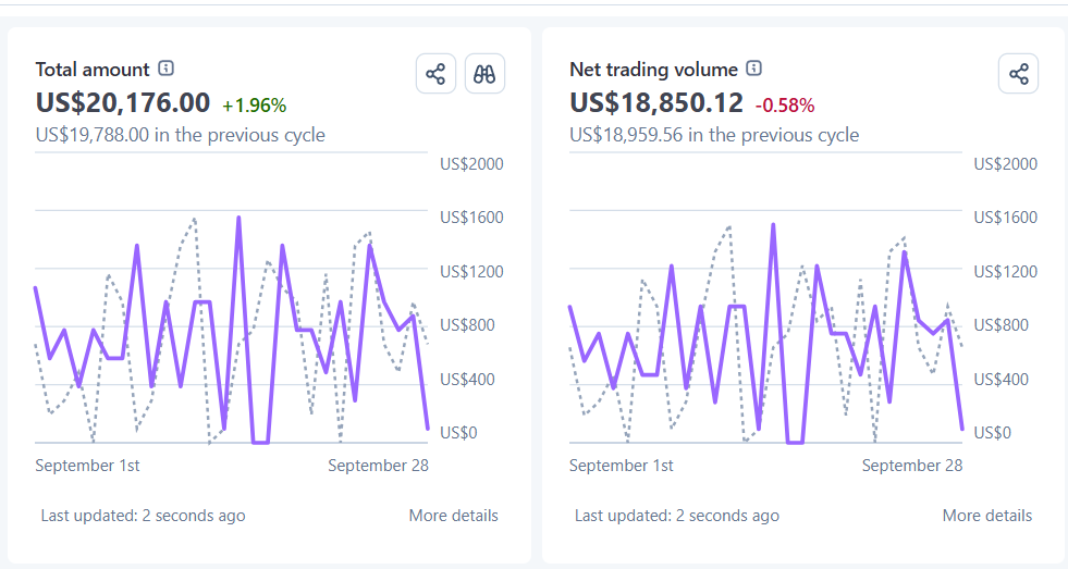 Payment dashboard showing 19,109 US dollars processed over four weeks.